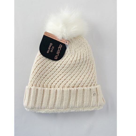 Apana Knit Pom Beanie Hat One Size Cream New Fleece Lined Womens - Picture 1 of 5
